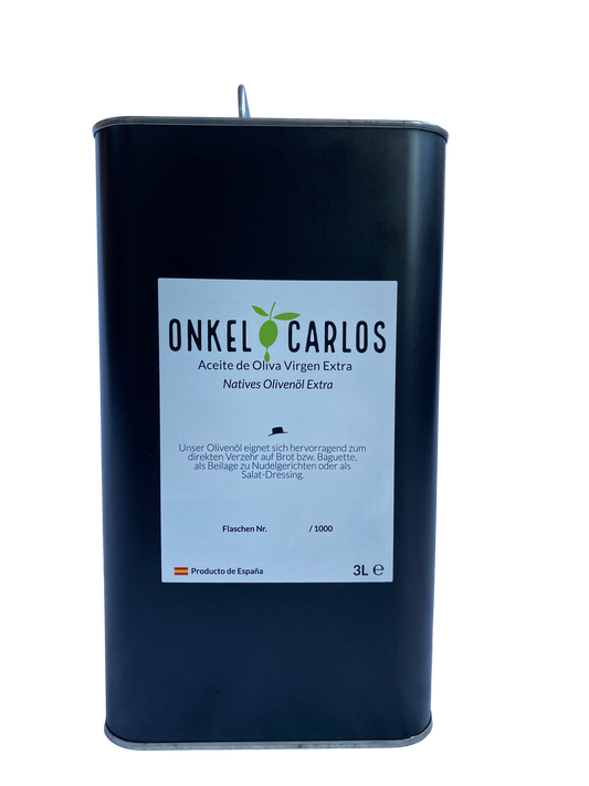 ONKEL CARLOS - Natives Olivenöl Extra 3 Liter, Ernte 2024, 100% Serrana Oliven aus Spanien