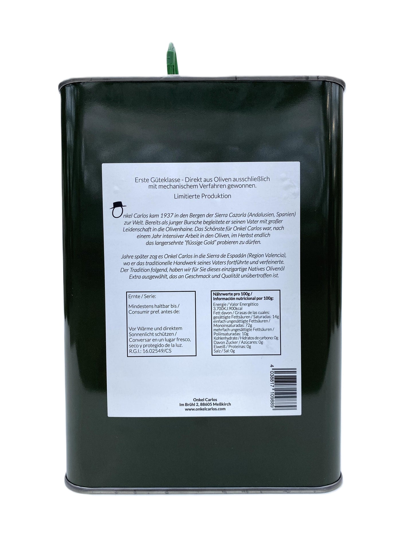 ONKEL CARLOS - Natives Olivenöl Extra 3 Liter, neue Ernte 2026, 100% Serrana Oliven aus Spanien
