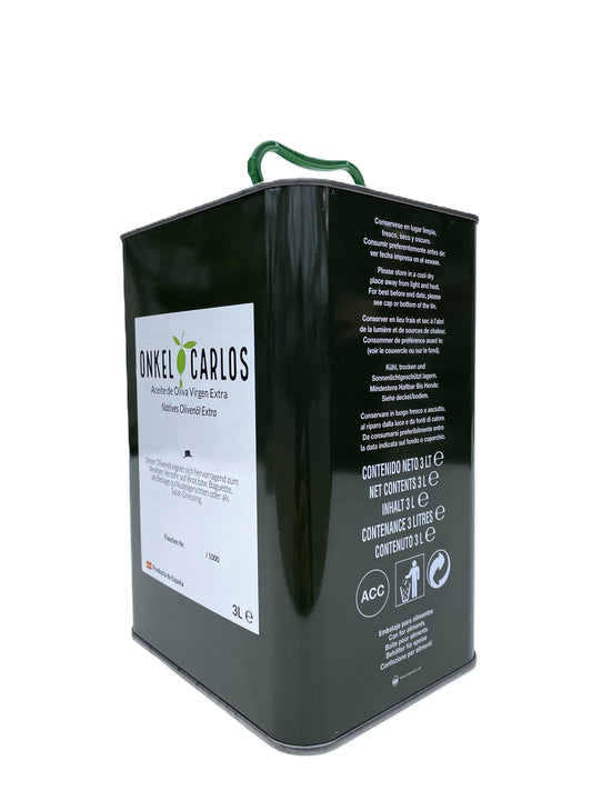 ONKEL CARLOS - Natives Olivenöl Extra 3 Liter, neue Ernte 2026, 100% Serrana Oliven aus Spanien
