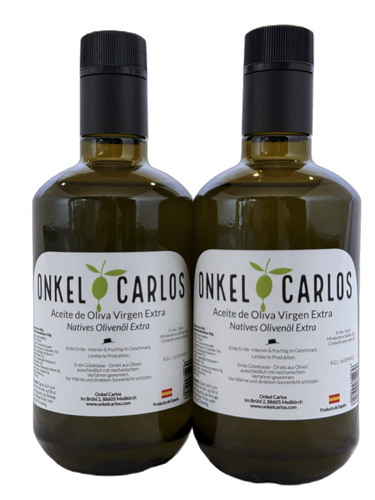 ONKEL CARLOS – Sparset: 2x Natives Olivenöl Extra 500ml | 100% Picual Oliven aus Spanien | Kaltgepresst, Fruchtig & Intensiv (1 Liter)